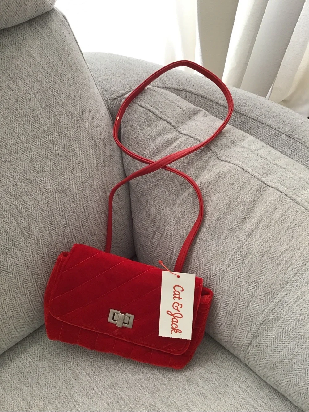 Girls Cat & Jack red velvet quilted crossbody bag